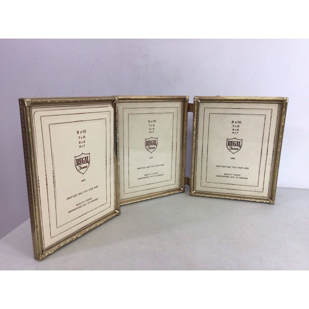 Vintage Gold Tone Photo Frame Tri-Fold Hinged 8 X 10